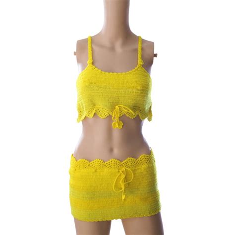 Gulnaaz Creations Bright Yellow Bikini Top And Skirt For Women Crochet Bikini At Rs 800piece