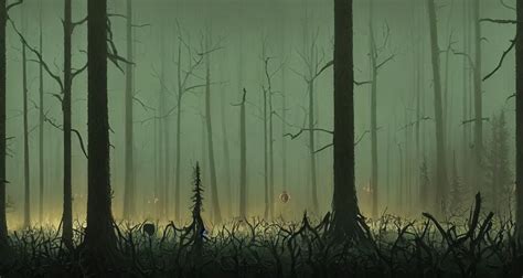 A Dense And Dark Enchanted Forest With A Swamp By Stable Diffusion