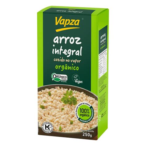 Arroz Cozido no Vapor Integral Orgânico Vapza Caixa 250g Verde Verso