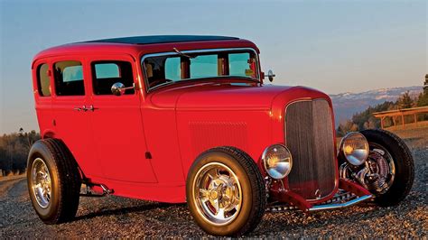 1932 Ford Sedan Tudor 4 Door Hotrod Streetrod Hot Rod Street Red Uda 1920x1080 01