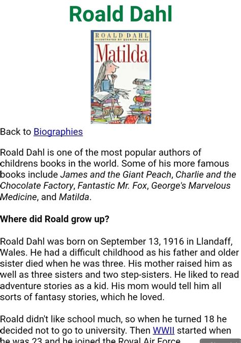 Biography of Roald Dahl for Kids - Jacey-has-Kane