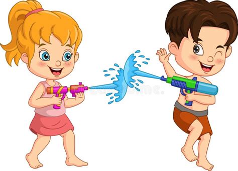 Cartoon Kids Playing a Water Gun Stock Vector - Illustration of cartoon ...