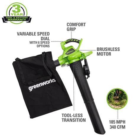 Greenworks 40v 185 Mph Brushless Cordless Leaf Blower Vacuum Tool Only 24312