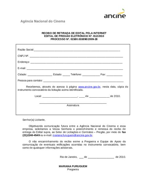 Anexo Viii Recibo De Retirada De Edital Via Site Doc Template PdfFiller