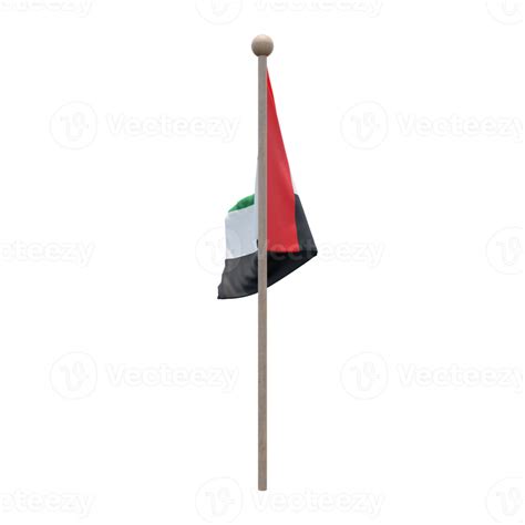 United Arab Emirates 3d Illustration Flag On Pole Wood Flagpole