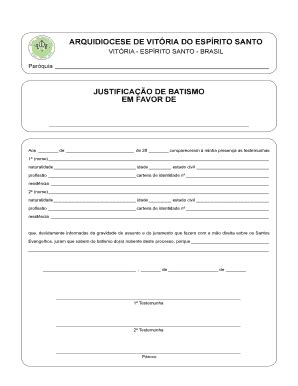 Fillable Online Justifica O Batismo Arquidiocese De Vit Ria Fax Email