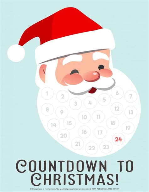 Santa Christmas Countdown Printable - Happiness is Homemade