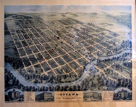 1872 map of Ottawa, Kansas print | City photo, Aerial, Places