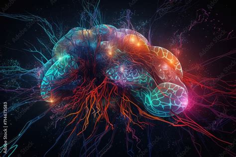 Colourful Human Brain Cognitive Power 3D Rendered Neuronal Network