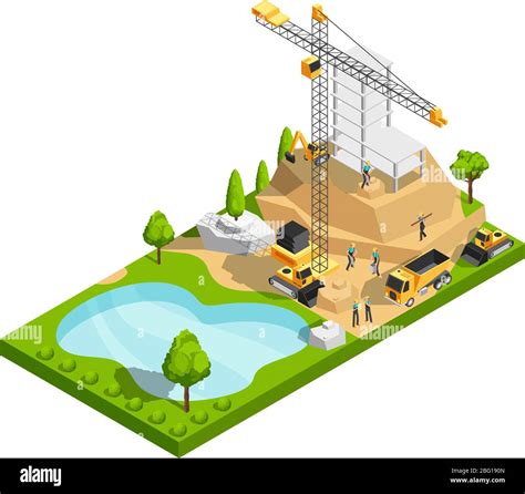 Commercial Building Construction 3d Isometric Vector Concept For Architecture Site Design