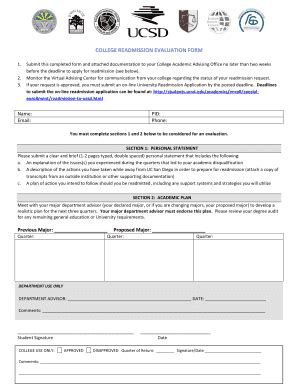 Fillable Online Sixth Ucsd College Readmission Evaluation Form Sixth