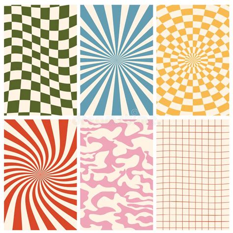 Vector Set Of Groovy Hippie 60e Backgrounds Vector Posters Int Trendy