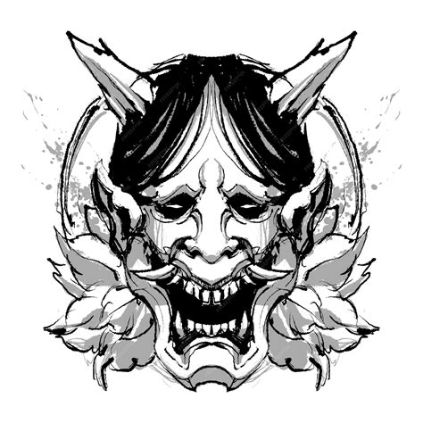 Premium Vector The Japanese Oni Mask Illustration Line Art