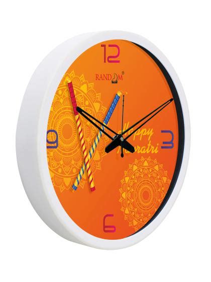 Random 12 Inch Happy Navarati Round Shaped Wall Clock With Glass