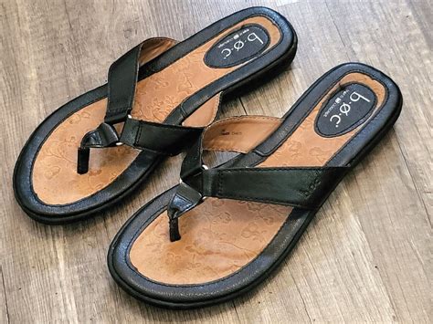 Boc Born Concept Black Leather Thong Sandals Women Sz Gem