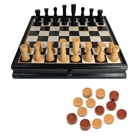 Modern Chess And Checkers Game Set Weighted Chessmen And Black Stained