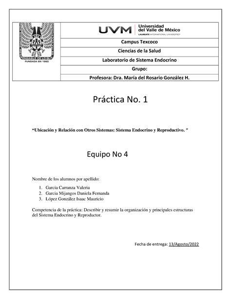 Practica 1 Gneralidades sistema endocrino Prctica No 1 Ubicación