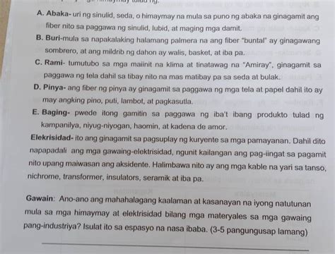 Solved A Abaka Uri Ng Sinulid Seda O Himaymay Na Mula Sa Puno Ng