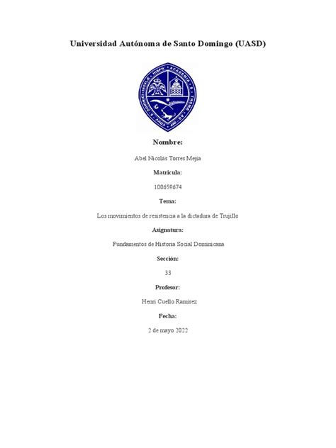 Los Movimientos De Resistencia A La Dictadura De Trujillo Pdf República Dominicana