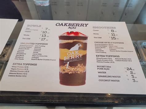 Menu At Oakberry Acai Bowls And Smoothies Playa Vista Pub And Bar Los Angeles