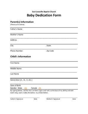 Fillable Online Baby Dedication Form Forwebsite Fax Email Print Pdffiller