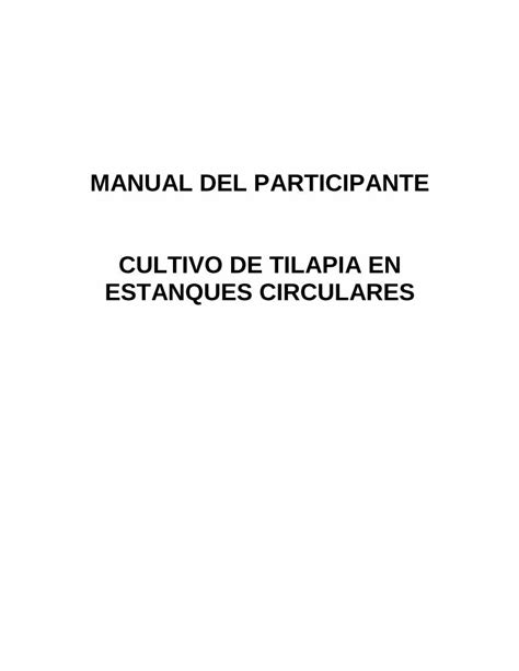 Pdf Manual Del Participante Cultivo De Tilapia En Estanques