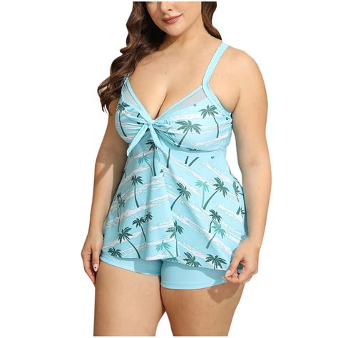 Qcmgmg Womens Tankini Bathing Suits Two Piece Graphic Swim Dress Tummy