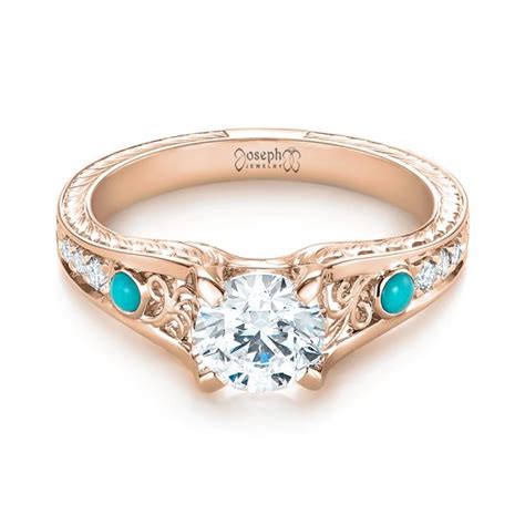 Rose Gold Turquoise Ring / 18K Rose Gold Turquoise Halo Diamond ...