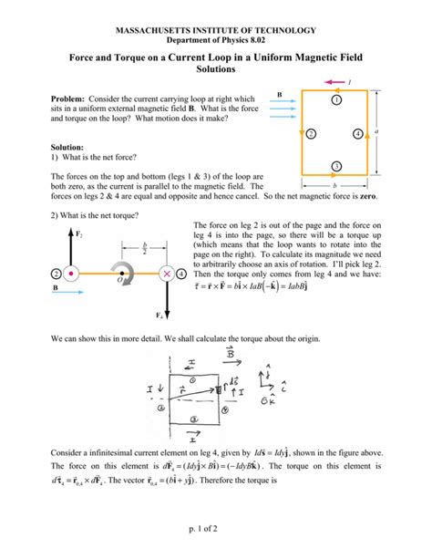 Force And Torque On A Current Loop In A Uniform Magnetic Field