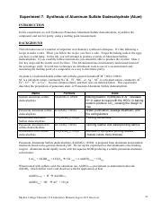 Exp 07 Synthesis Of Alum Pdf Experiment 7 Synthesis Of Aluminum