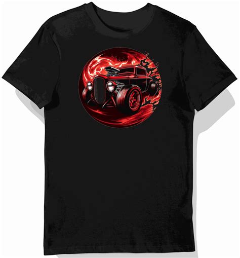 Koszulka męska czarna z grafiką czerwonego hot roda M KozakNadruki Moda Sklep EMPIK