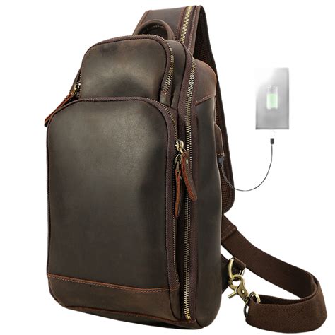 Mens Leather Sling Crossbody Shoulder Bag Horizon Leathers