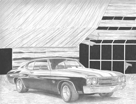 1970 Chevrolet Chevelle SS MUSCLE CAR ART PRINT Drawing By Stephen