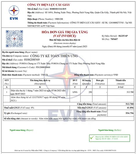 Mẫu hóa đơn tiền điện điện tử mới nhất năm 2024