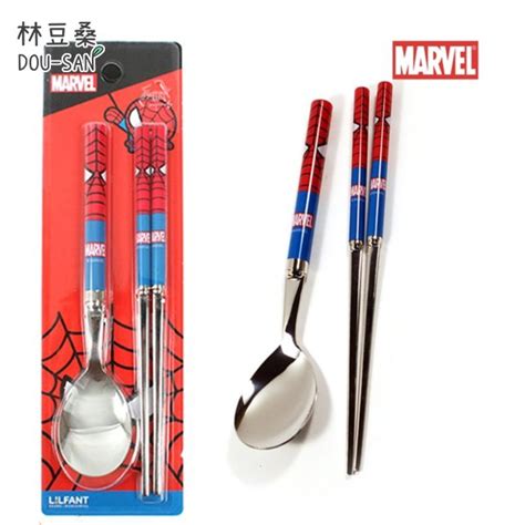 【林豆桑】現貨 韓國代購 韓國304迪士尼漫威系列餐具marvel 蜘蛛人鋼鐵人美國隊長學習筷組湯叉 蝦皮購物