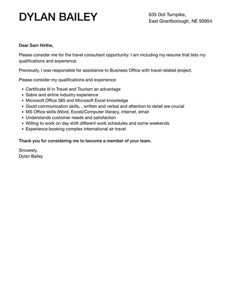 Travel Consultant Cover Letter Velvet Jobs