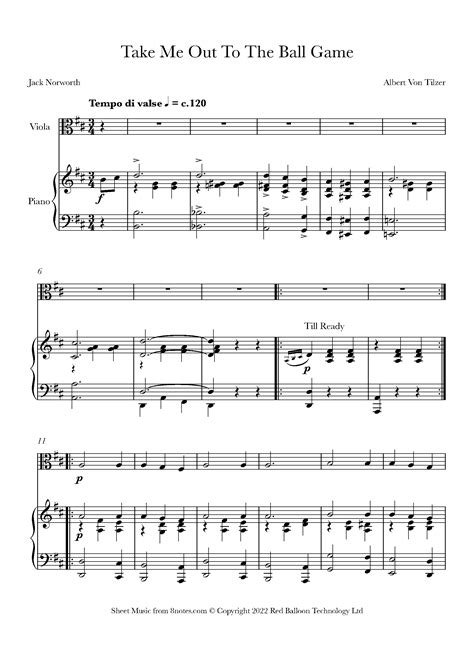 Albert Von Tilzer Take Me Out To The Ball Game Sheet Music For Viola