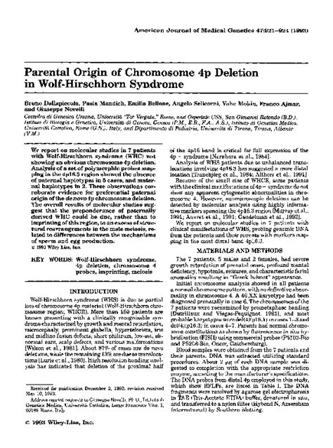 (PDF) Paternal Origin of 4p Deletions in Wolf-Hirschhorn Syndrome