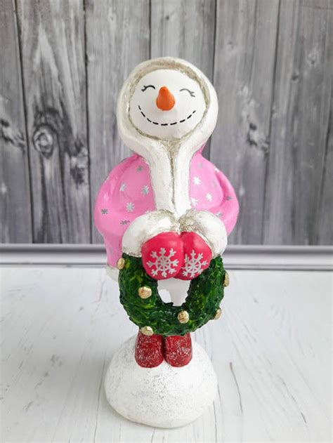 Pink Snowman Girl Paper Mache Winter Snow Girl Etsy