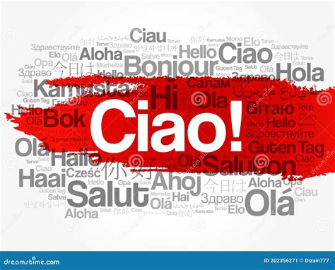 Saludo De Ciao Hola En La Nube Italiana De Palabras Stock De