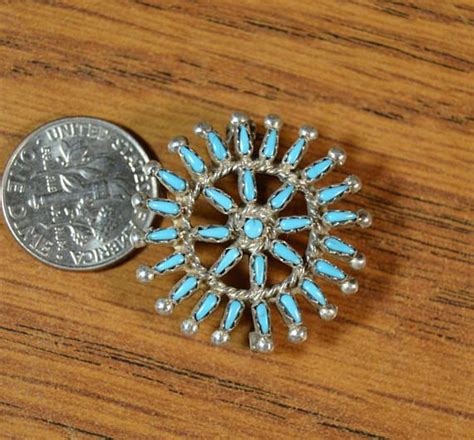 Zuni Pin Pendant Turquoise Petit Point Medallion Wheel Etsy Pin