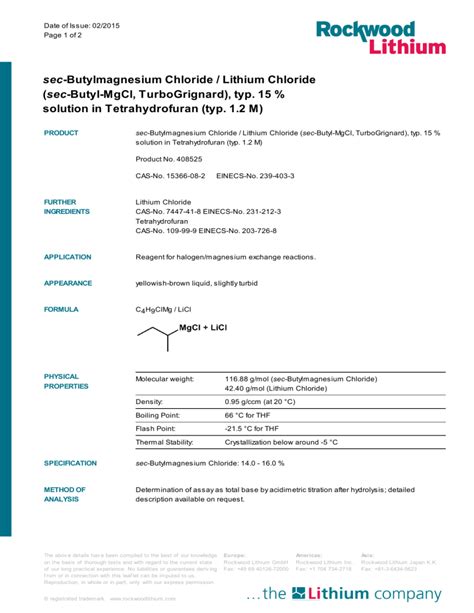 sec-Butylmagnesium Chloride / Lithium Chloride (sec-Butyl