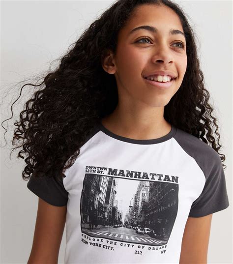 Girls Dark Grey Manhattan Logo T Shirt New Look