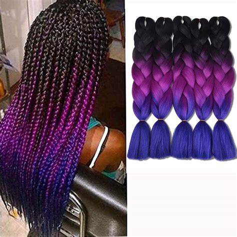 Buy Ombre Braiding Hair Synthetic Braiding Hair Extensions Black Purple Blue Jumbo Braids For