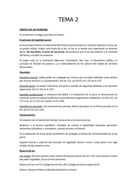 Tema 2 Apuntes 2 Tema 2 LÍmites Del Ius Puniendi Es El Derecho A Castigar Que Tiene El