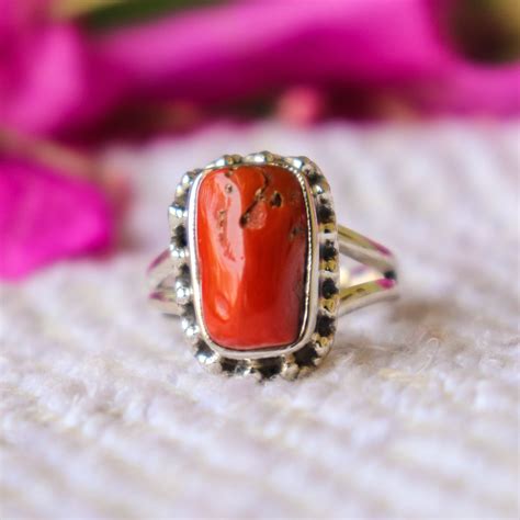 Red Coral Ring 925 Sterling Silver Designer Ring Coral Etsy