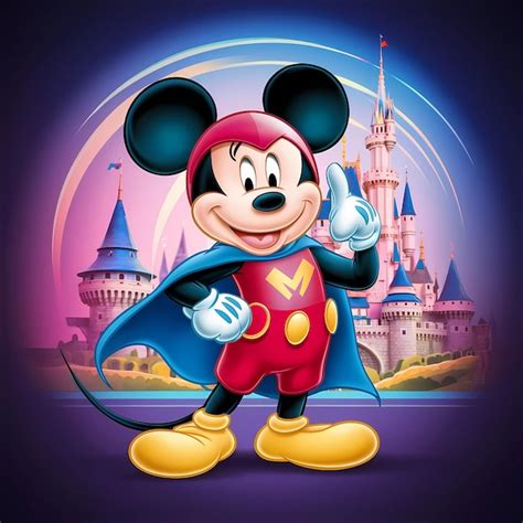 A Mickey Mouse With A Blue Cape And A Mickey Mouse Premium Ai