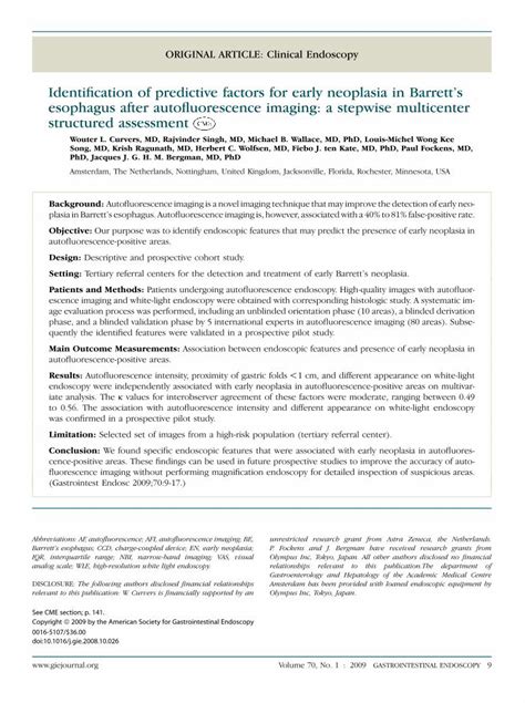 Pdf Identification Of Predictive Factors For Early Neoplasia In