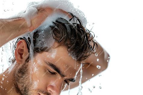 Premium Photo Handsome Man Washing His Hair On White Background