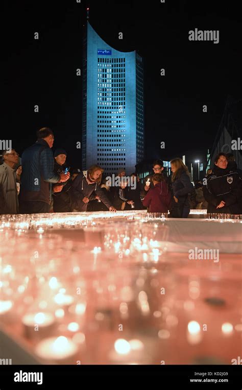 Leipzig Germany 9th Oct 2017 Visitors To The Festival Of Lights